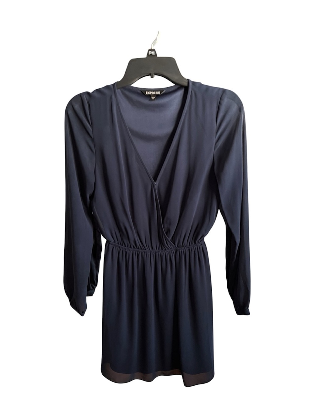 Express Navy Long Sleeve V-Neck Elastic Waist Dress